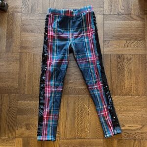J crew Girls Plaid Leggings with Black Sequin Side Stripe size 8
